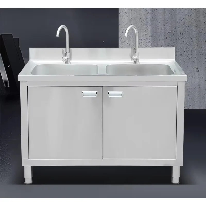 Commercial Kitchen Double Sink - Commercial Stainless Steel Sink Cabinet 304