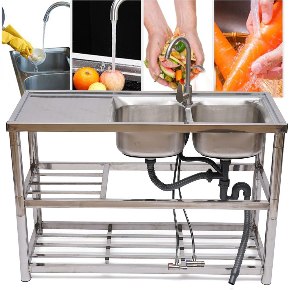 Standing Stainless Steel Doubl - Commercial Kitchen Double Sink 评论和价格