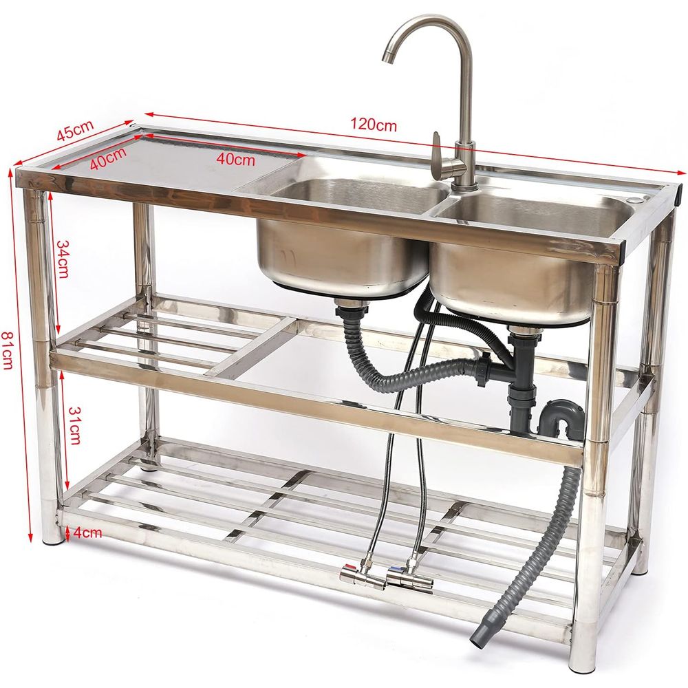 Standing Stainless Steel Doubl - Commercial Kitchen Double Sink 评论和价格