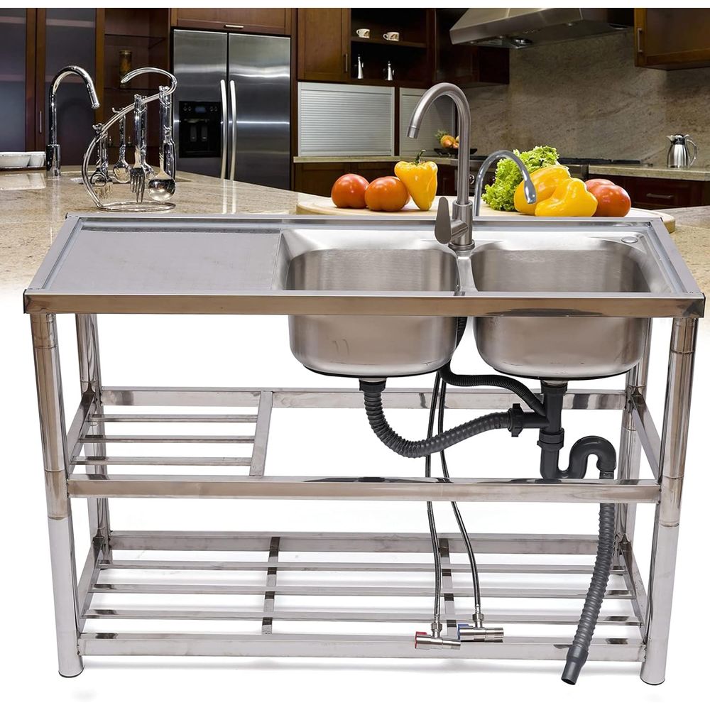 Standing Stainless Steel Doubl - Commercial Kitchen Double Sink 评论和价格