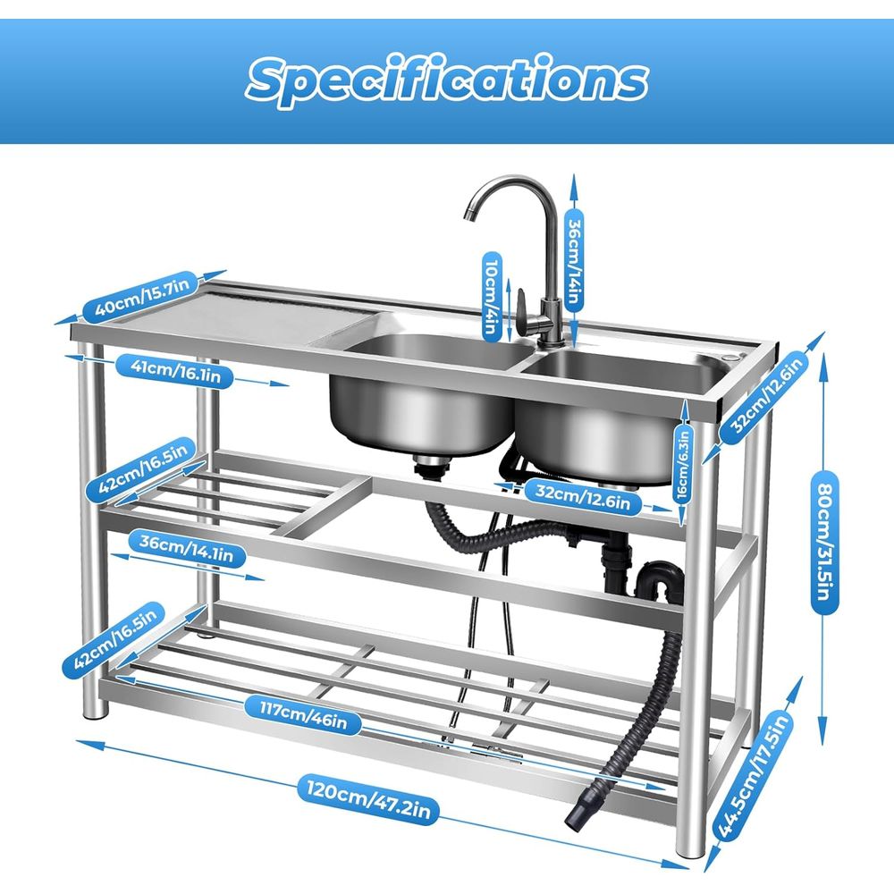 2 Commercial Kitchen Utility S - Commercial Kitchen Double Sink 评论和价格