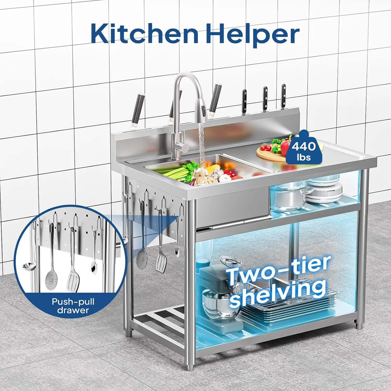Stainless Steel Utility Sink,  - Commercial Kitchen Double Sink 评论和价格