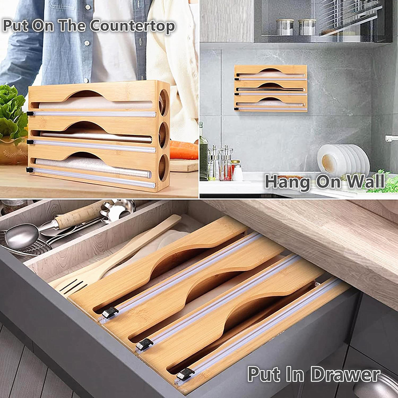 3 In 1 Bamboo Foil Cling Film  - Commercial Kitchen Utensil Organizer 评论和价格